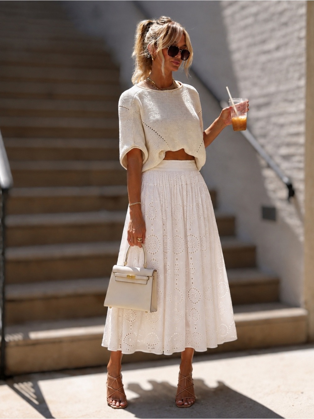 NWT High Rise Eyelet Midi Skirt - White